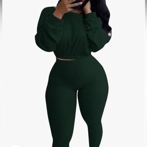 Womens 2 Piece Sweatsuits Long Batwing Sleeve Long Pants Pullover Warm Thick